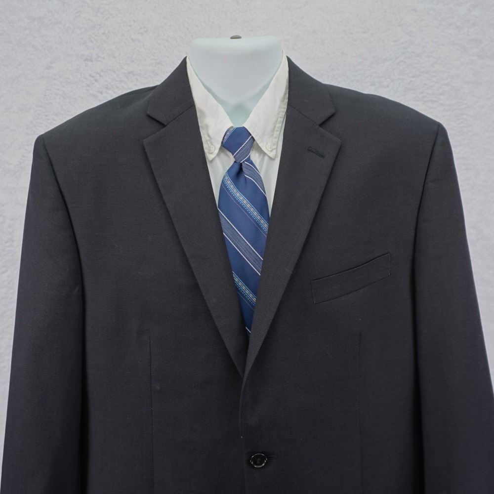 Calvin Klein Textured Wool Blend Blazer 42R Black Gray Birdseye